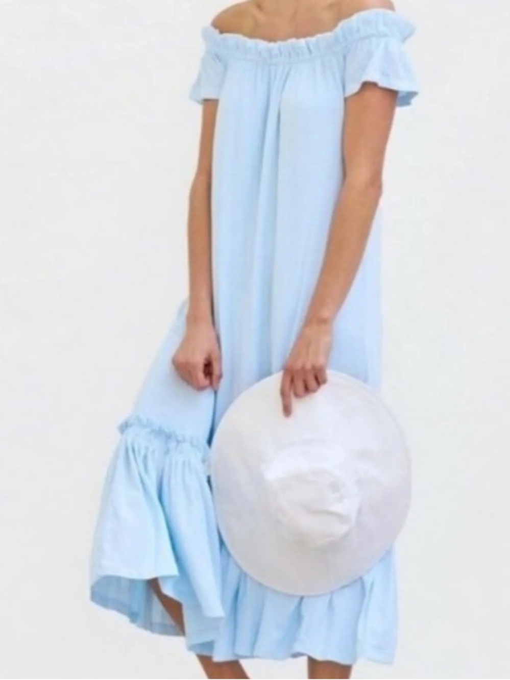 Sundry Light Blue Ruffle Off-Shoulder Maxi Dress Size Small
